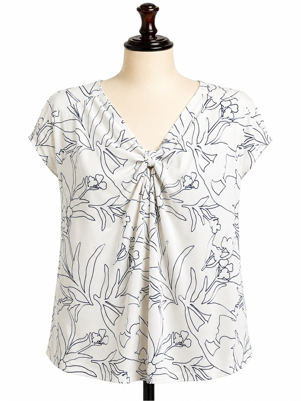 Ann Taylor White Floral Twist-Front Top XL